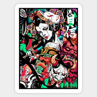 Pop Art Geisha Urban Vaporwave Japanese Style Sticker